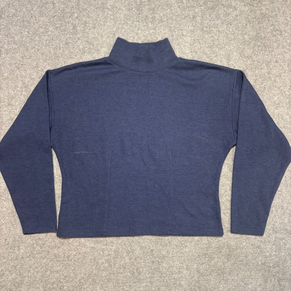 Vintage Express Tricot Womens Large Navy Blue Mock Neck Knit Long Sleeve Top